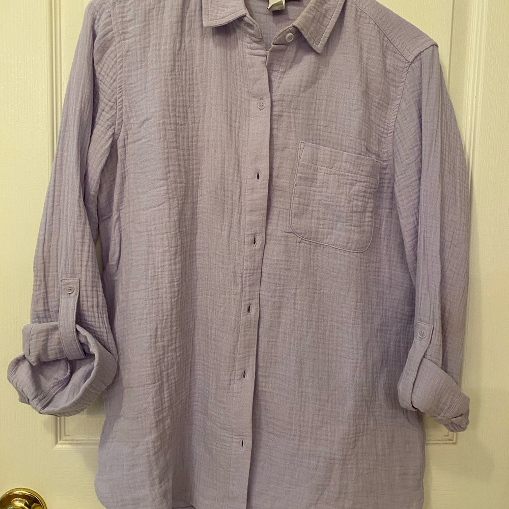 NWOT Women’s Nine West XS Oversized Button Down Baby Blue Casual Dress Shirt